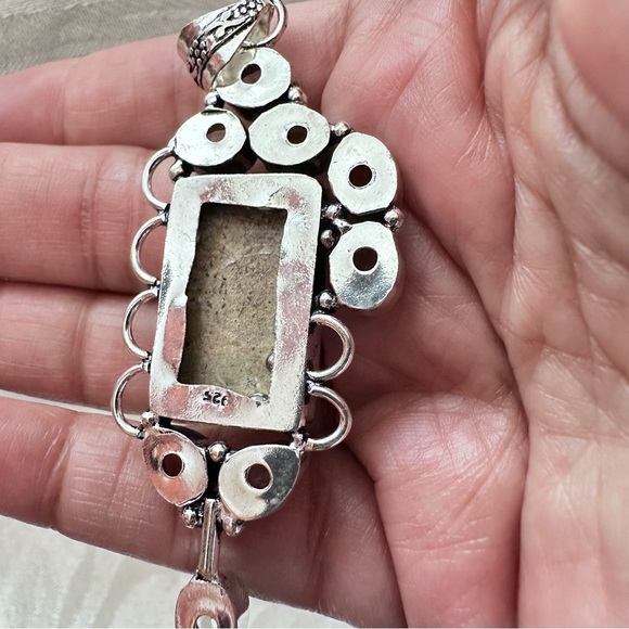 Gemstone Pendant Magnesite Bezel Set Glass Accent Multi Stone Silver Tone 0790 B - Picture 2 of 10